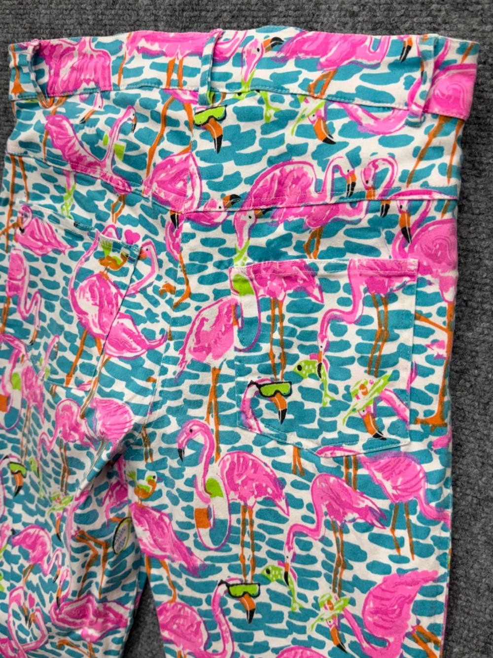 Gretchen Scott Flamingo Print Pants Small Women Blue Pink Tropical Slit Ankle - Picture 6 of 8